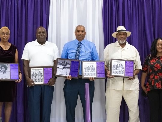 The Elgin Athletic Hall of Honor inducted its Class of 2023 as Pamela Fowler, Shifton Baker, Charles Perkins and Edwin Price all attended the ceremony. Weldon Vincent was represented by his daughters Danielle Collins and Ester Vincent. Photo courtesy of Jens Anderson