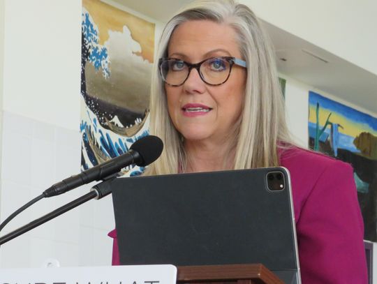 Superintendent Jana Rueter, pictured here at an unrelated press conference Feb. 17, sent a letter to Elgin Independent School District parents and staff in regards to incidents at Elgin High School in the last week of April. Photo by Fernando Castro 