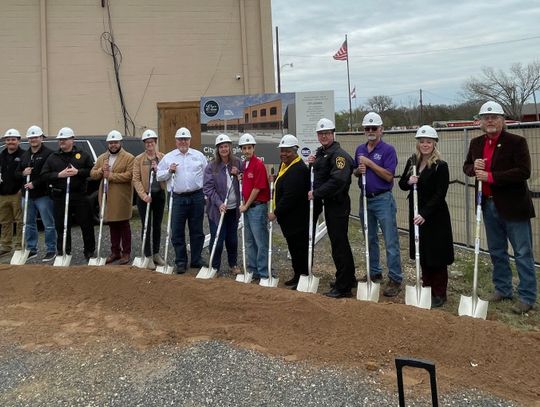 Elgin officials and city leaders break ground at the site of the new planned police station March 20. Pictured are, from left, Jaime Palomo, Michael Gonzalez, Beau Perry, Aaron Crim, Arthur Gibson, Joy Casnovsky, Forrest Dennis, Sue Brashar, Skyler Maldonado, Mayor Theresa McShan, Chris No...