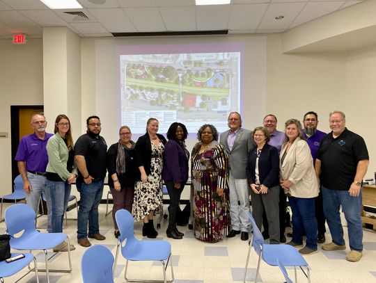 The Elgin City Council and St. David’s Foundation celebrate the $300,000 grant from the foundation toward the Veterans Memorial Expansion Project during the Feb. 7 council meeting. Pictured (from left) are Councilmember Chuck Swain, Councilmember Joy, Councilmember Arthur Gibson, Main Stre...