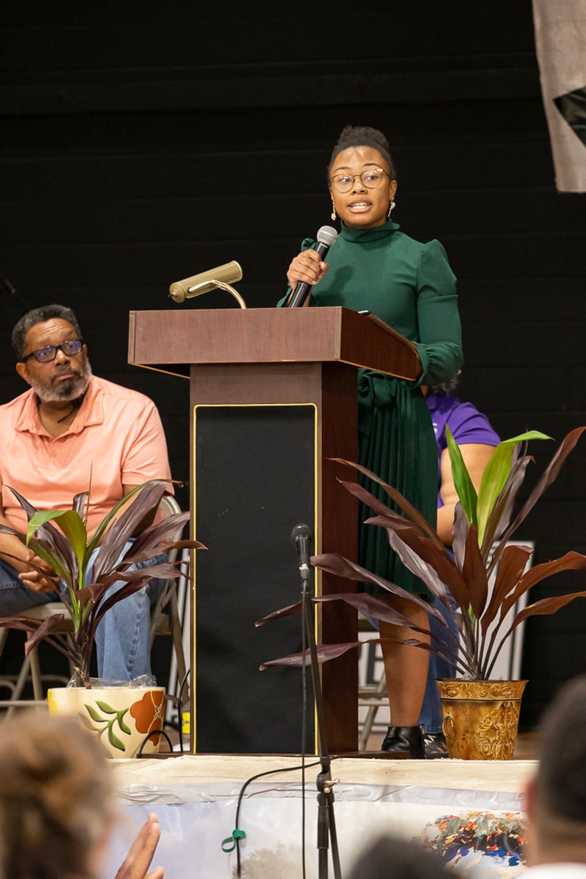 EHS senior Ralyssa Enueshike delivers a moving speech at BTW Elementary School on MLK Day. Photo by Erin Anderson.