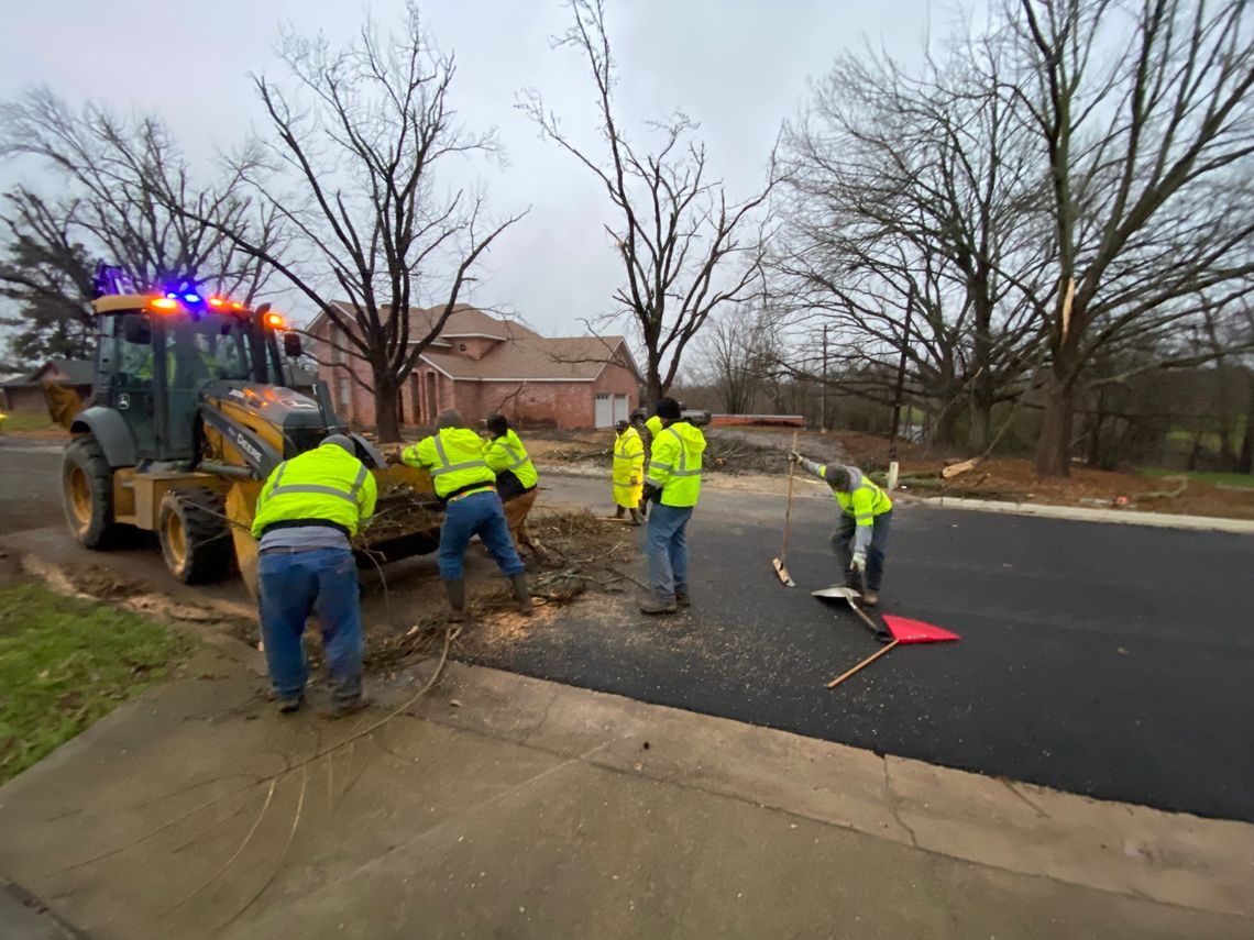 Elgin city workers help clear debris in the wake of Winter Storm Mara, which caused damage Jan. 31-Feb. 3. Courtesy photo / City of Elgin