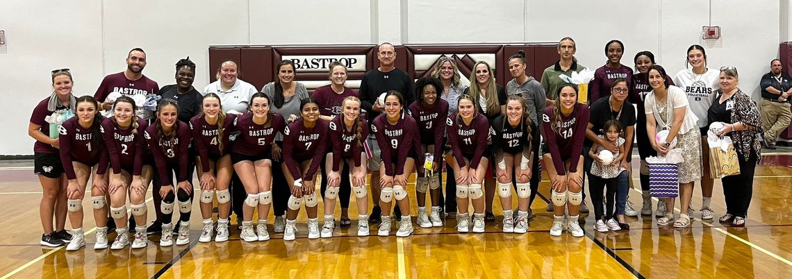 The Bastrop High School varsity volleyball team shows appreciation for teachers on Aug. 29 prior to the Lady Bears’ home match against Lockhart High School. Photo courtesy of Morgan Rollins