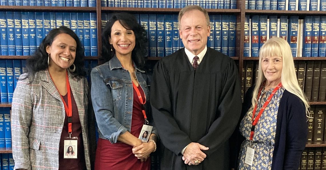 New CASA volunteers, Kanchana Iyer, Rebecca Diaz and Tammy Harris, with Judge Benton Eskew. Photo Courtesy Rita Coduto 