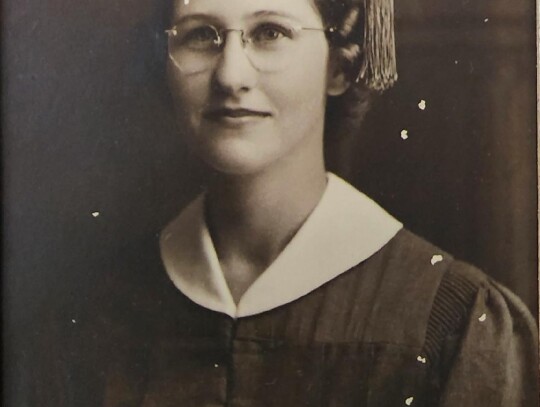 Irene Magnuson in her 1940 Elgin High School graduation photo compared to a recent photo taken shortly before her 100th birthday.  Photos courtesy of Marion Magnuson