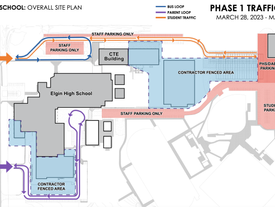 Here is the new traffic pattern at Elgin High School through at least the rest of the school year.   Courtesy graphic / Elgin ISD