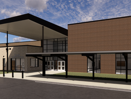 The design of Harvest Ridge Elementary School's front is seen here.  Courtesy graphic