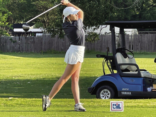 During the regional round, Carly Sherman drives the ball on the White Wing Golf Club course in Georgetown. Photos courtesy of the Bastrop ISD Facebook page