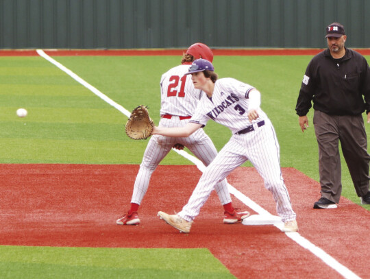 Elgin first baseman Jack Grames attempts to catch a Lake Belton runner for an out in game three of the playoff series. Courtesy of Photo ByZoe Facebook page