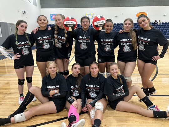 The McDade High School varsity volleyball team poses together Oct. 30 before the program’s first bi-district playoff match against North Zulch High School at neutral site Caldwell. Photo courtesy of Aaron Hallford