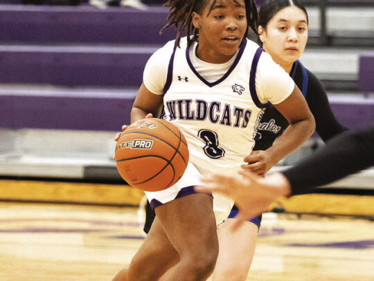 Elgin High School girls varsity basketball sophomore Sharmonique Williams drives to the basket Jan. 9 during the Lady Wildcats’ 47-17 district home win versus Cedar Creek High School. Photo by Erin Anderson