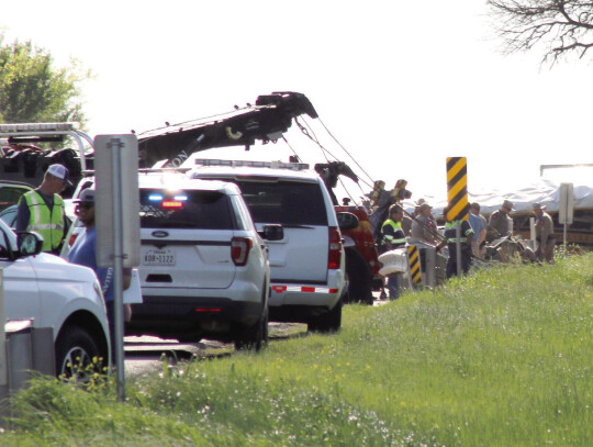 Department of Public Safety members, alongside the Bastrop County Sheriff’s Office and nine EMS agencies, on site at the tragic March 22 collision. One male child and one male adult were pronounced deceased at the scene. Photo by Jason Hennington