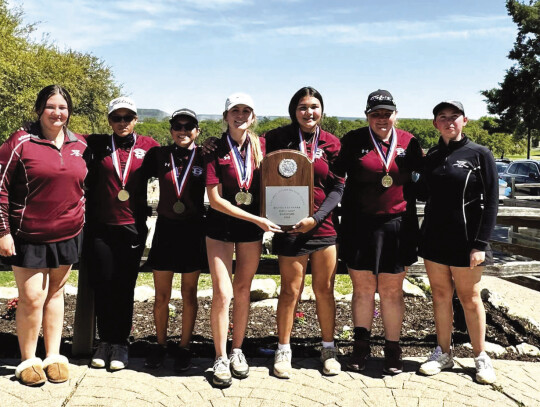 The Bastrop High School girls varsity golf team Tuesday, March 26 after placing first at the 5A-District 23 championship held at Delaware Springs Golf Course in Burnet. Photo courtesy of Bastrop ISD